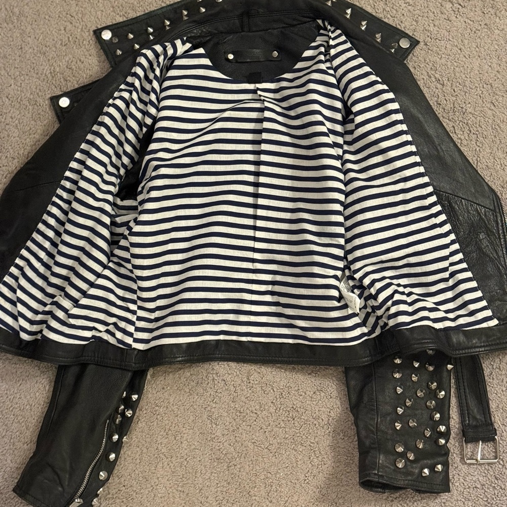 Zara Black and Red Leather Jacket with Studded Details - Picture 4 of 8